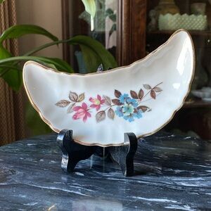 Vintage Porcelain Floral Crescent Moon Dish CMI Inc Chadwick Made in Japan
